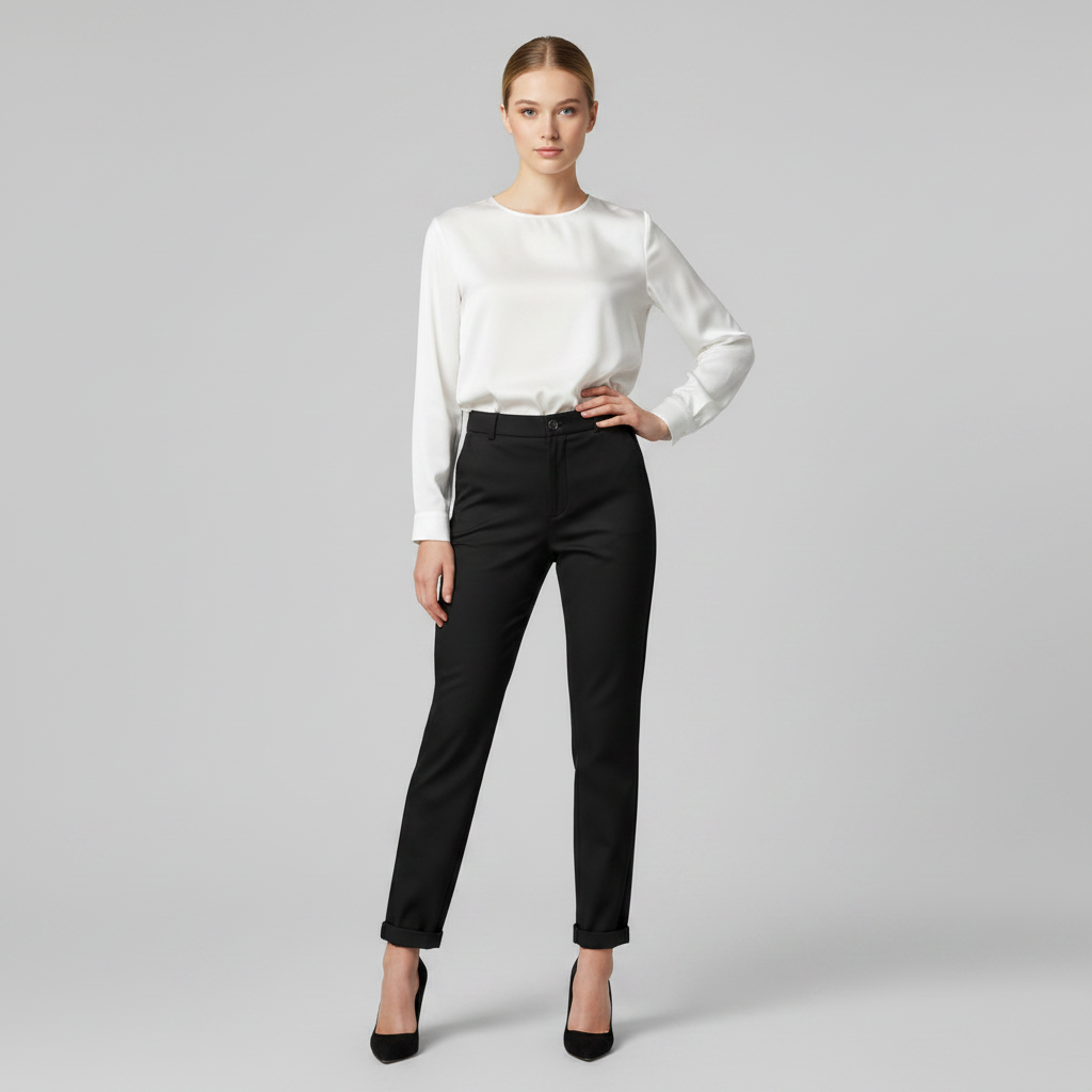 Elegant High Waist Women's Trousers | Office Wear